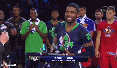 Image result for kyrie lifting trophy gif